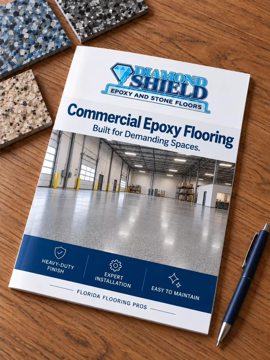 Commercial epoxy flooring brochure and sample chips, Tampa, FL