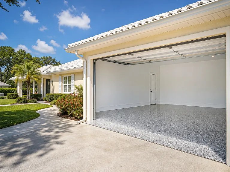 Decorative flake garage floor shown on the Bear Creek service page.