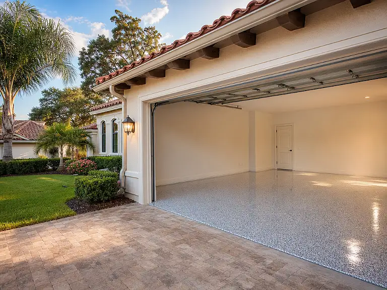 Decorative flake garage floor shown on the Carrollwood service page.