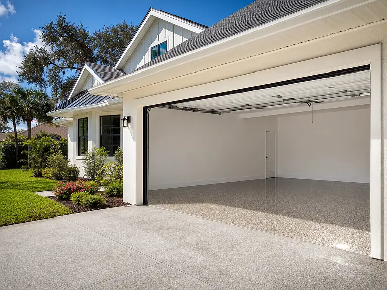 Decorative flake garage floor shown on the Citrus Park service page.
