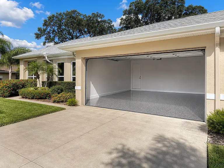 Decorative flake garage floor shown on the Clearwater service page.