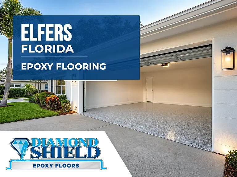 DiamondShield epoxy flooring services in Elfers, Florida.