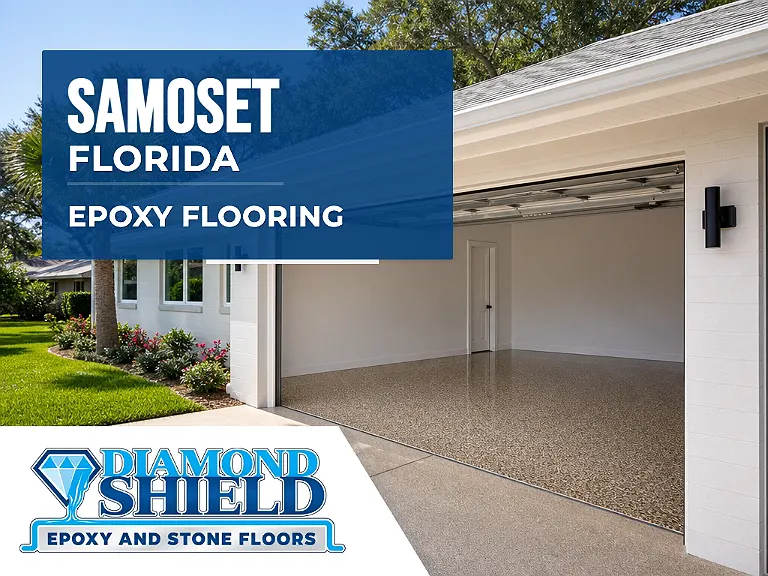 DiamondShield epoxy flooring services in Samoset, Florida.