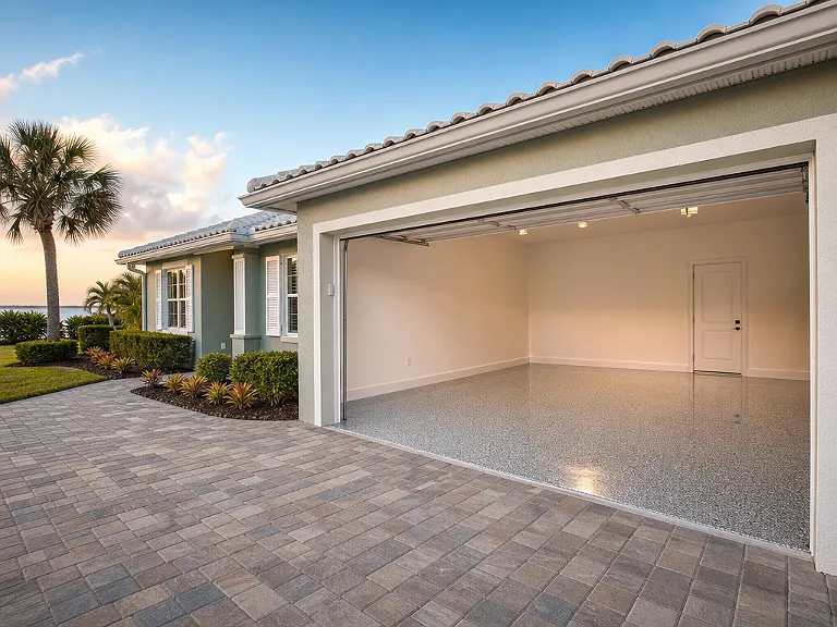 Decorative flake garage floor shown on the Dunedin service page.