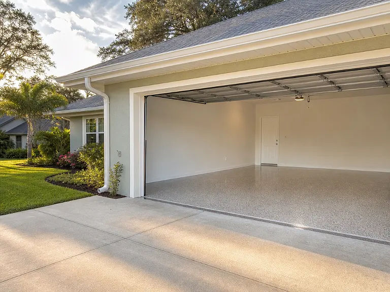 Decorative flake garage floor shown on the East Lake-Orient Park service page.