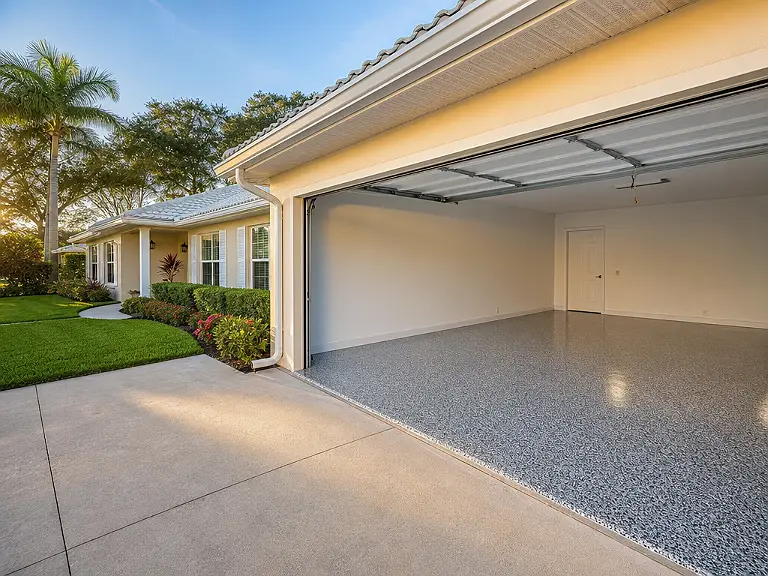 Decorative flake garage floor shown on the Egypt Lake-Leto service page.