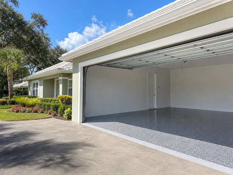 Decorative flake garage floor shown on the Greenbriar service page.