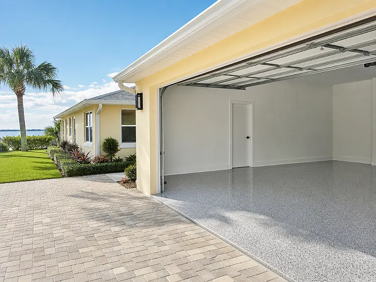 Decorative flake garage floor shown on the Indian Rocks Beach service page.