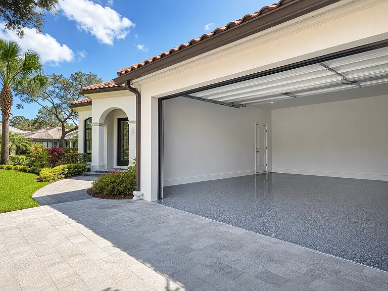 Decorative flake garage floor shown on the Lake Magdalene service page.