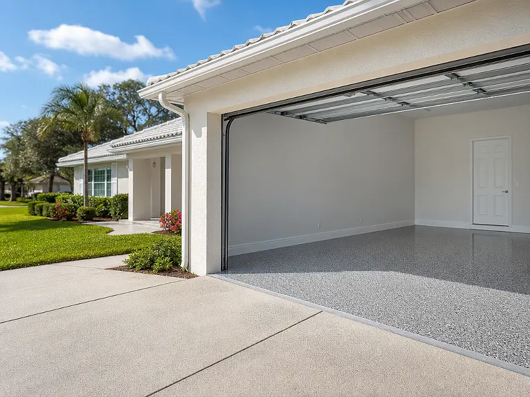 Decorative flake garage floor shown on the Largo service page.