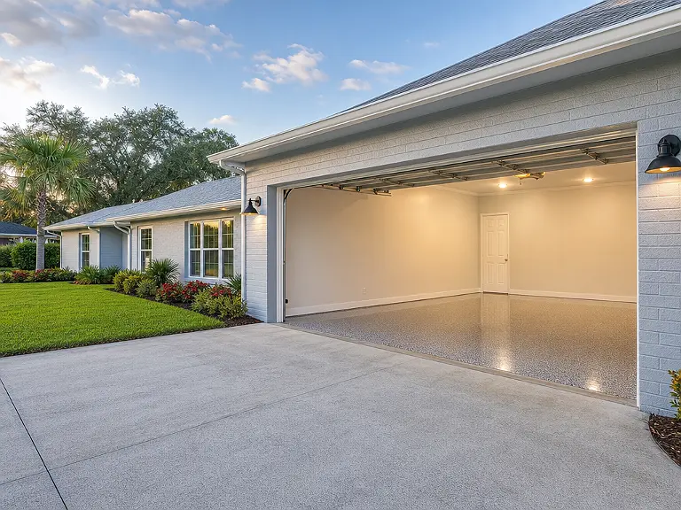 Decorative flake garage floor shown on the Memphis service page.