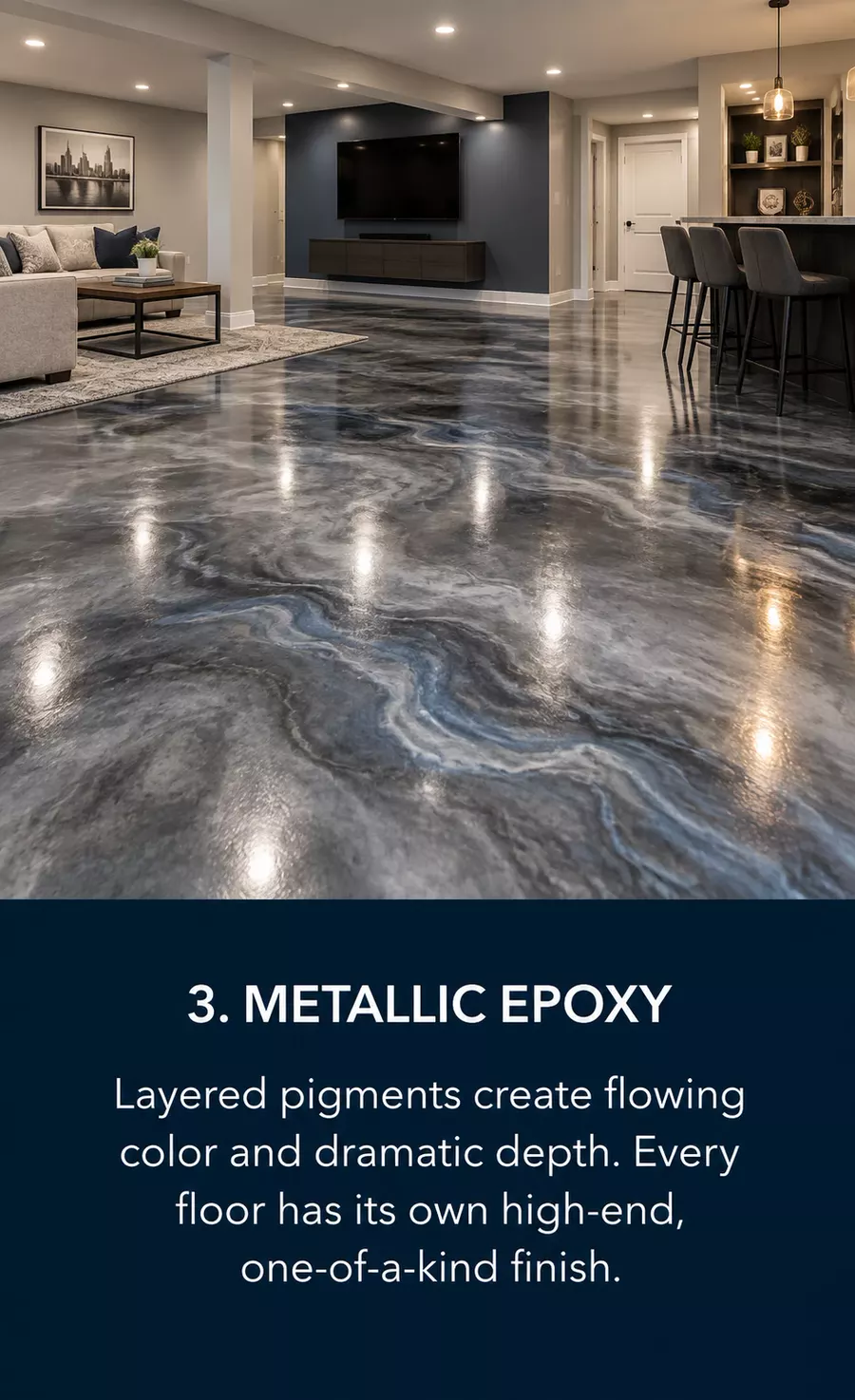Metallic epoxy flooring in a Terra Ceia, FL living space
