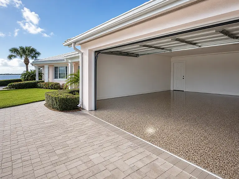 Decorative flake garage floor shown on the Redington Beach service page.