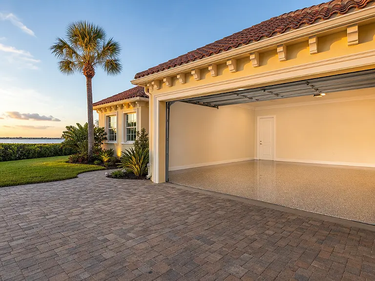 Decorative flake garage floor shown on the Safety Harbor service page.