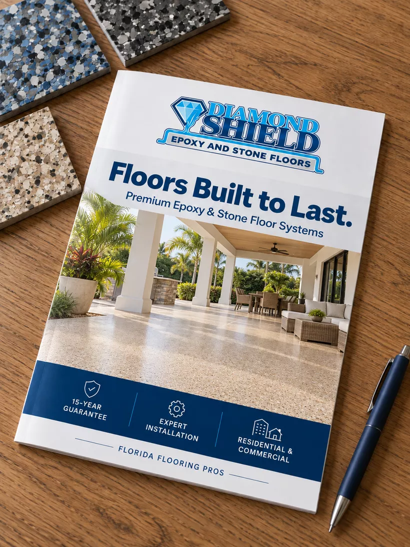 Epoxy flooring samples prepared for a Tampa, FL consultation