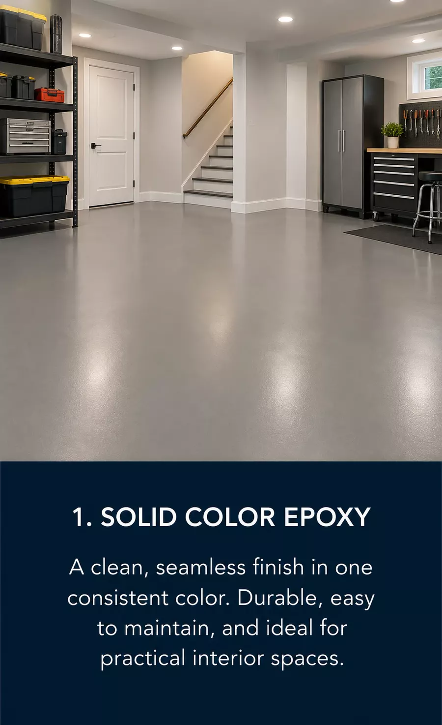 Epoxy flooring in a solid color inside a Oneco, FL home