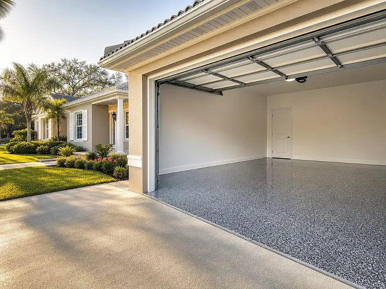 Decorative flake garage floor shown on the South Bradenton service page.