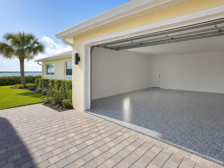 Decorative flake garage floor shown on the South Pasadena service page.