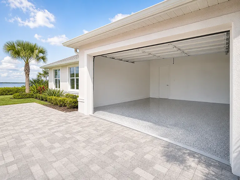 Decorative flake garage floor shown on the Terra Ceia service page.