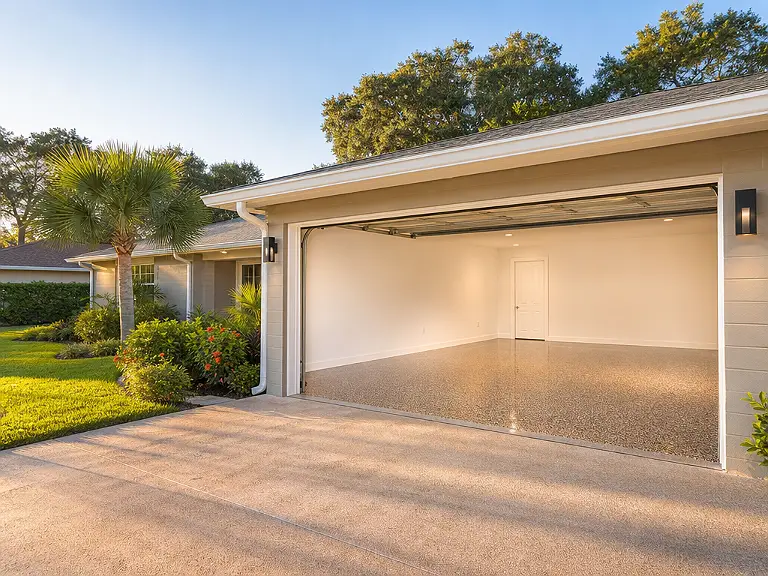 Decorative flake garage floor shown on the West Bradenton service page.