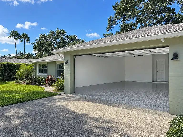 Decorative flake garage floor shown on the West Lealman service page.
