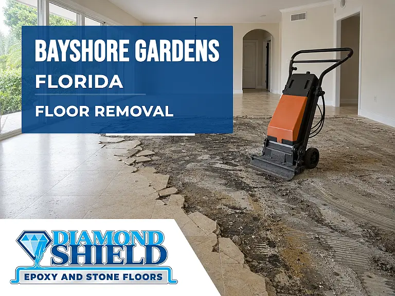 Floor removal company machine lifting tile from a slab in Bayshore Gardens, FL
