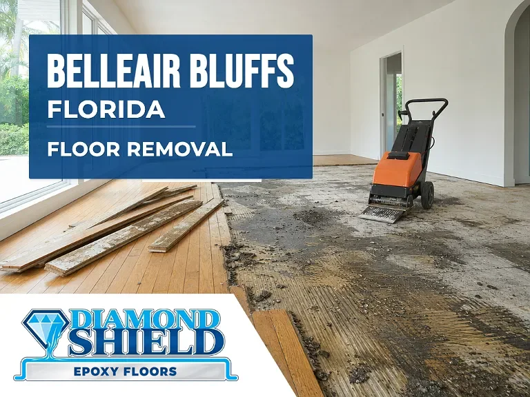 Floor removal company machine lifting tile from a slab in Belleair Bluffs, FL