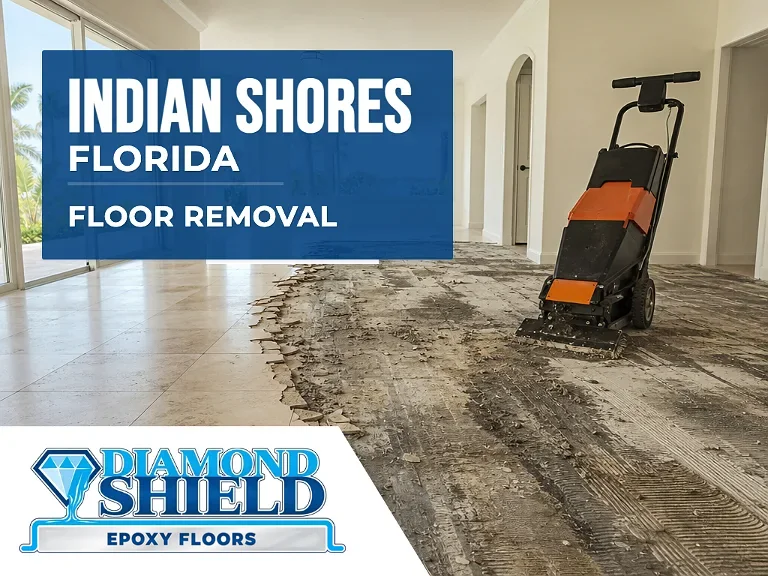 Floor removal company machine lifting tile from a slab in Indian Shores, FL