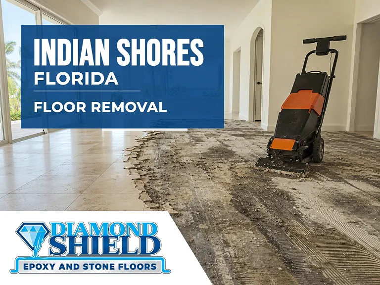 Floor removal company machine lifting tile from a slab in Indian Shores, FL
