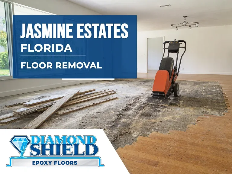 Floor removal company machine lifting tile from a slab in Jasmine Estates, FL