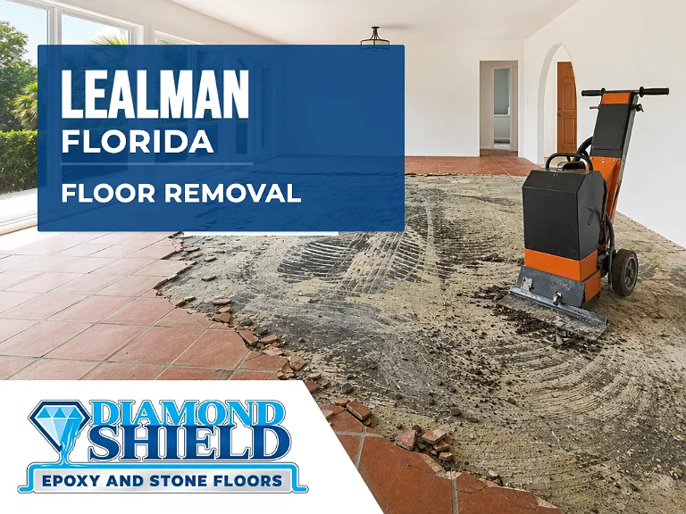 Floor removal company machine lifting tile from a slab in Lealman, FL