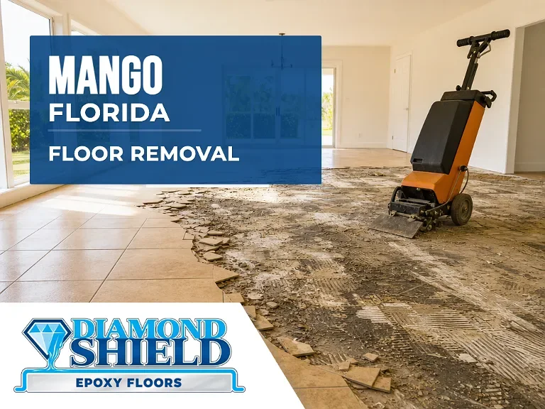 Floor removal company machine lifting tile from a slab in Mango, FL