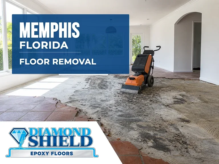 Floor removal company machine lifting tile from a slab in Memphis, FL