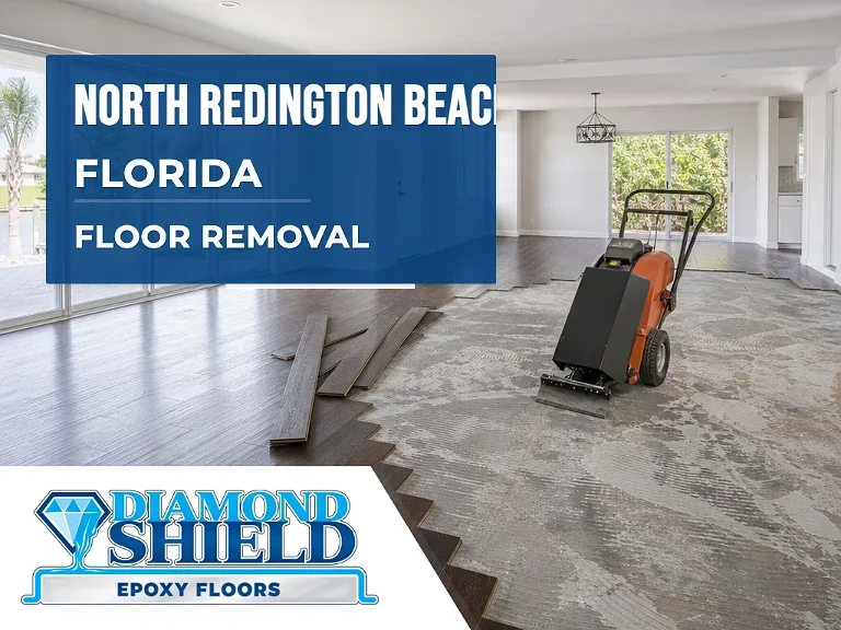 Floor removal company machine lifting tile from a slab in North Redington Beach, FL