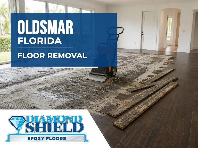 Floor removal company machine lifting tile from a slab in Oldsmar, FL