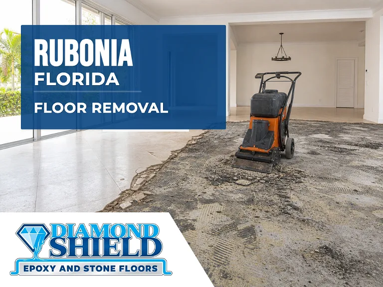 Floor removal company machine lifting tile from a slab in Rubonia, FL