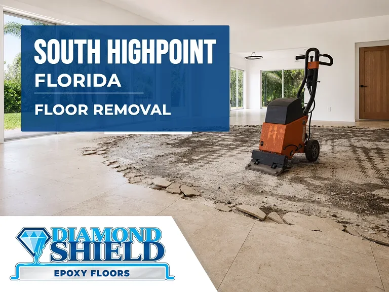 Floor removal company machine lifting tile from a slab in South Highpoint, FL