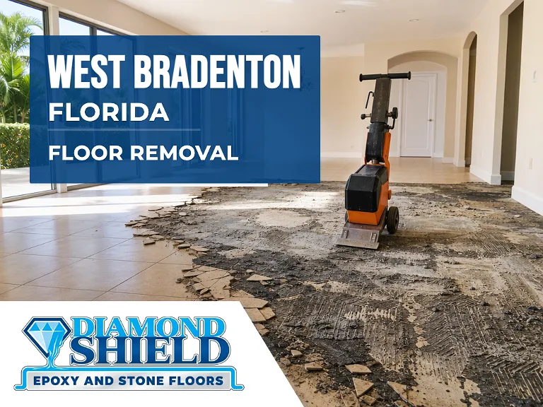 Floor removal company machine lifting tile from a slab in West Bradenton, FL