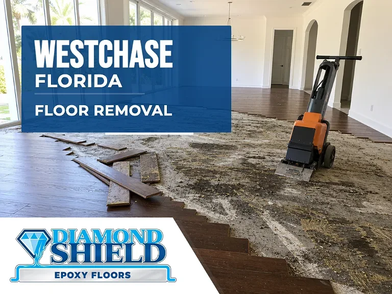 Floor removal company machine lifting tile from a slab in Westchase, FL