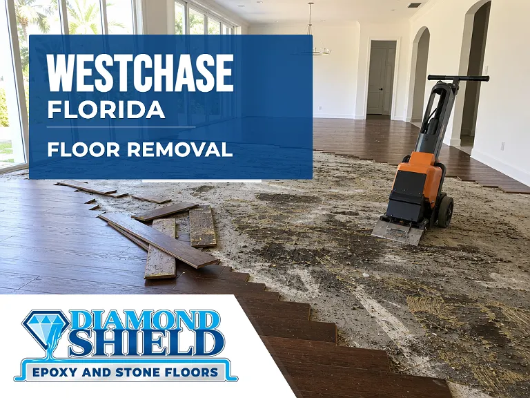 Floor removal company machine lifting tile from a slab in Westchase, FL