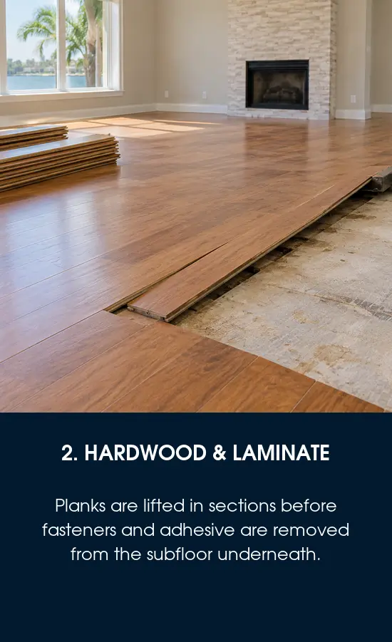 Floor removal of hardwood and laminate in a Tampa, FL home