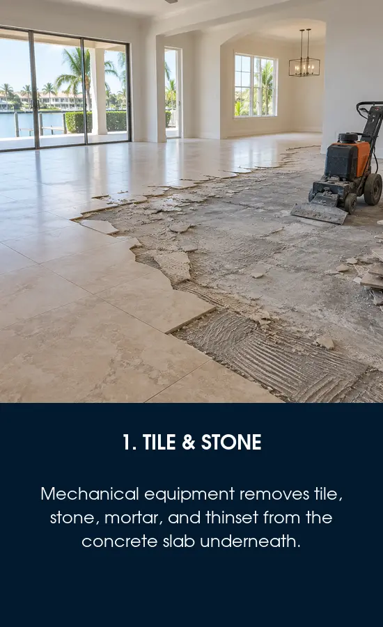 Floor removal of tile and stone in a Tampa, FL home