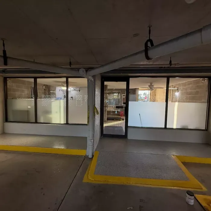 Commercial flake epoxy flooring at a Tampa, FL apartment complex entry