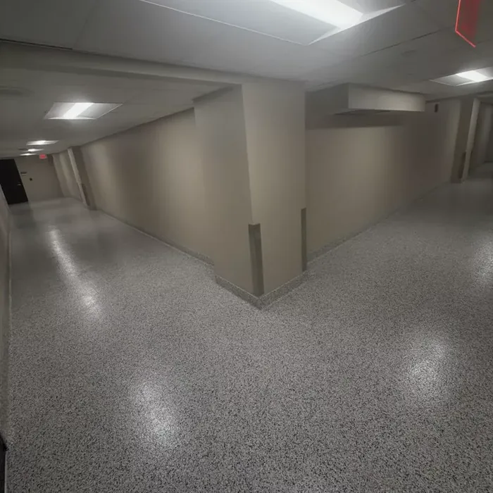 Commercial flake epoxy flooring in a Tampa, FL hospital corridor