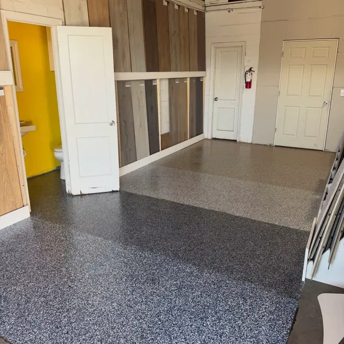 Full-flake garage floor coating installed at a Beacon Square, FL home