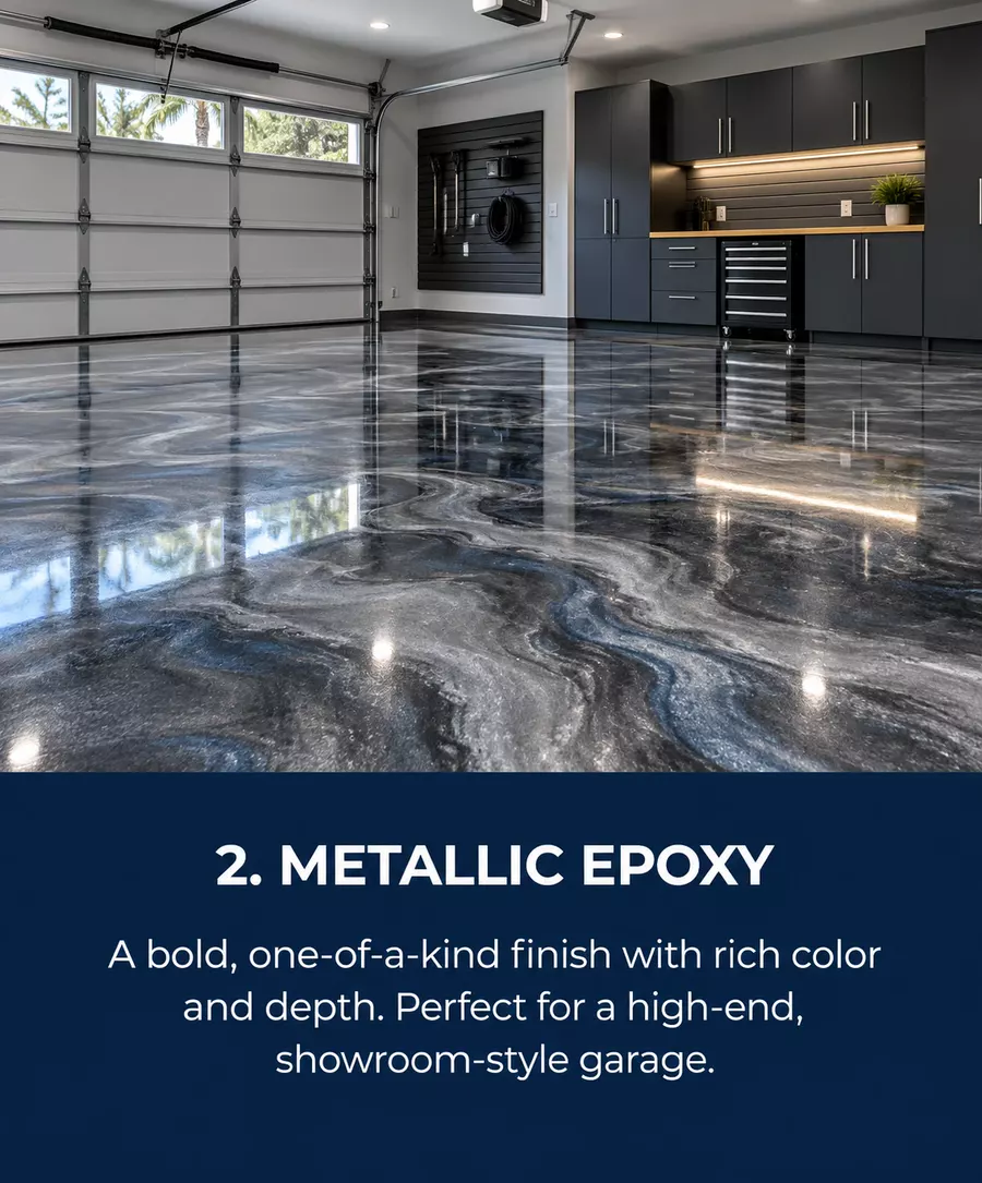Metallic epoxy garage flooring option for a Tampa, FL home