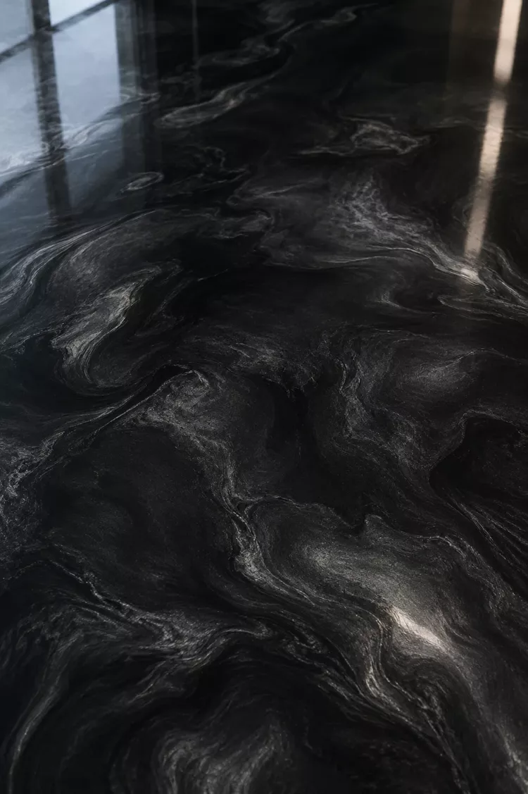 Black marble metallic epoxy flooring in a Tampa, FL interior