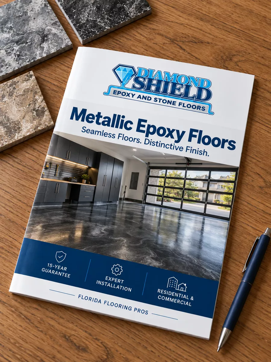 Metallic epoxy flooring brochure with finish samples, Tampa, FL