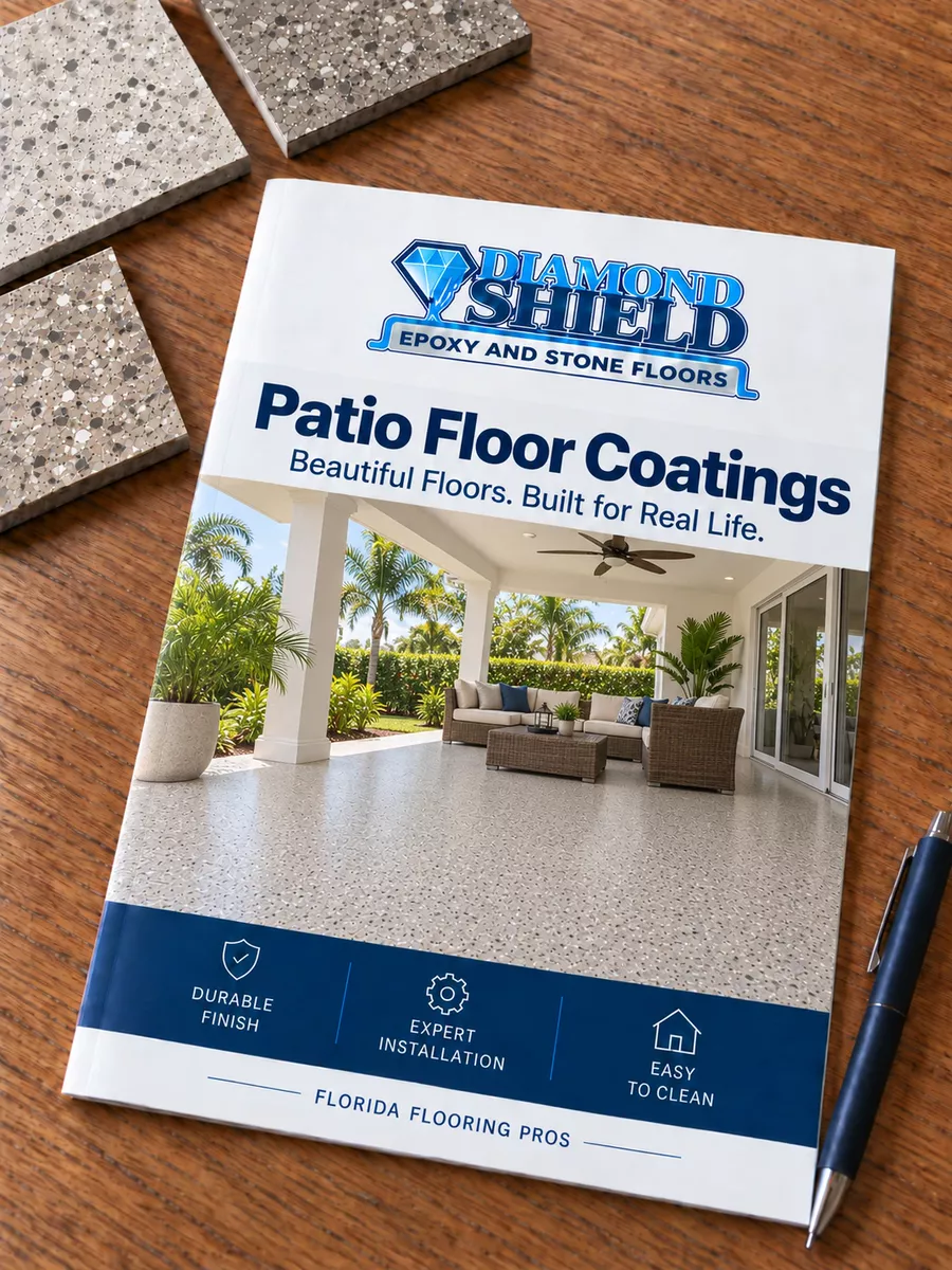 DiamondShield patio floor coating brochure and finish samples