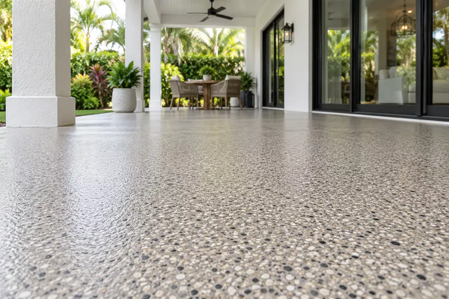 Full-flake coating installed on a covered patio in Tampa, FL